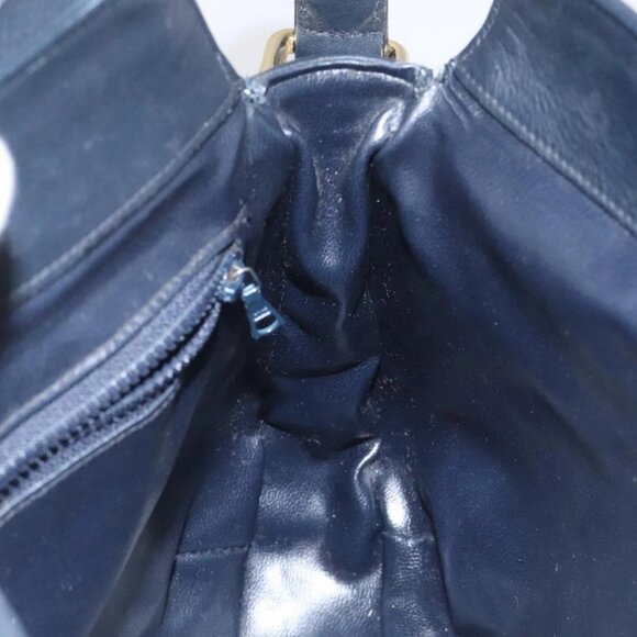 CELINE Macadam Canvas Shoulder Bag Leather Navy Gold Auth 114752 - Picture 11 of 16